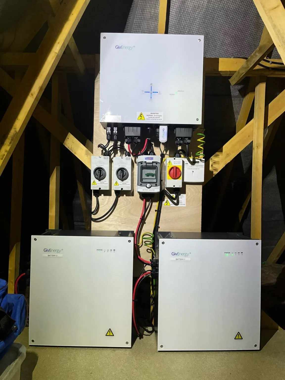 GivEnergy batteries and inverter in a loft